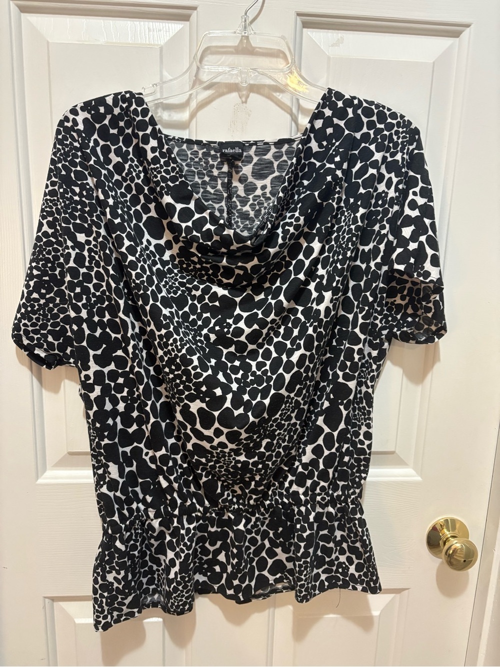 Rafaella Black & White Abstract Dot Cowl Peplum Blouse - super cute
